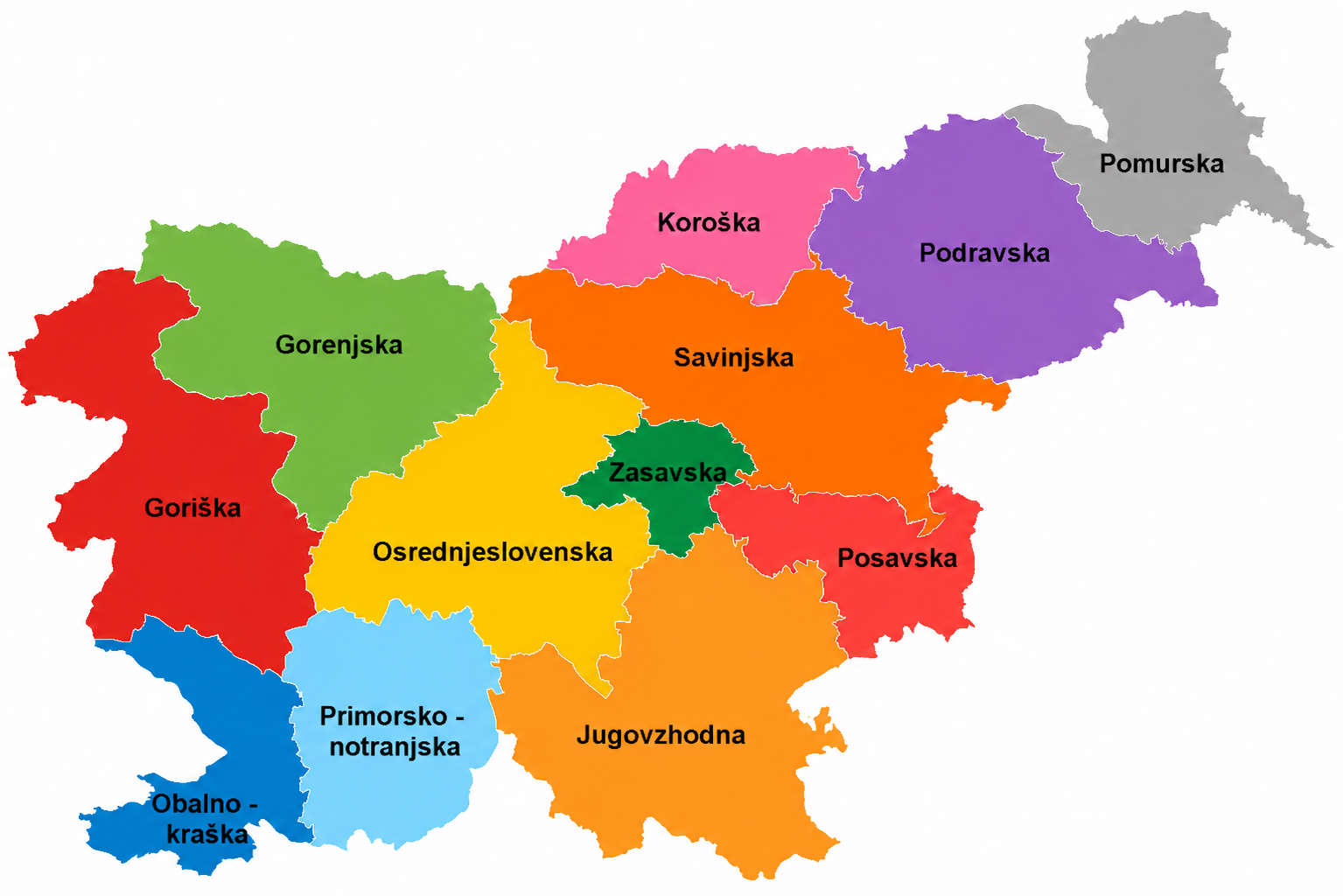 Zemljevid regij po barvah